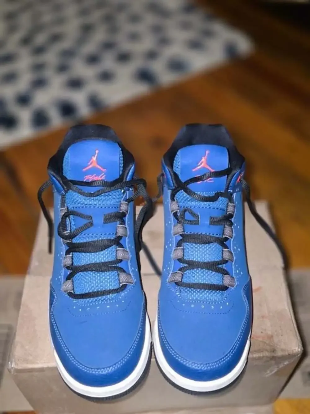 Jordan Men’s Royal Blue and Black Basketball Sneakers with Red Jumpman